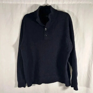 J. Crew Lambs Wool Sweater Men Large Blue Turtleneck Long Sleeve Knit 1/4 Button